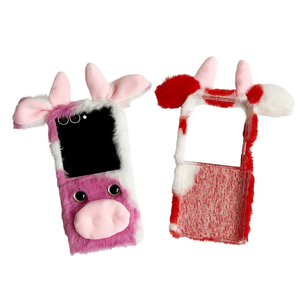 For Samsung Galaxy Z Flip7 5G Case Plush Cow Hard PC Protective Phone Cover - Red - Image 7