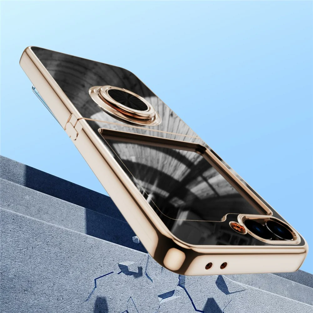 For Samsung Galaxy Z Flip7 5G Case Precise Cutouts 6D Electroplating TPU Phone Cover with Ring Holder - Black - Image 3