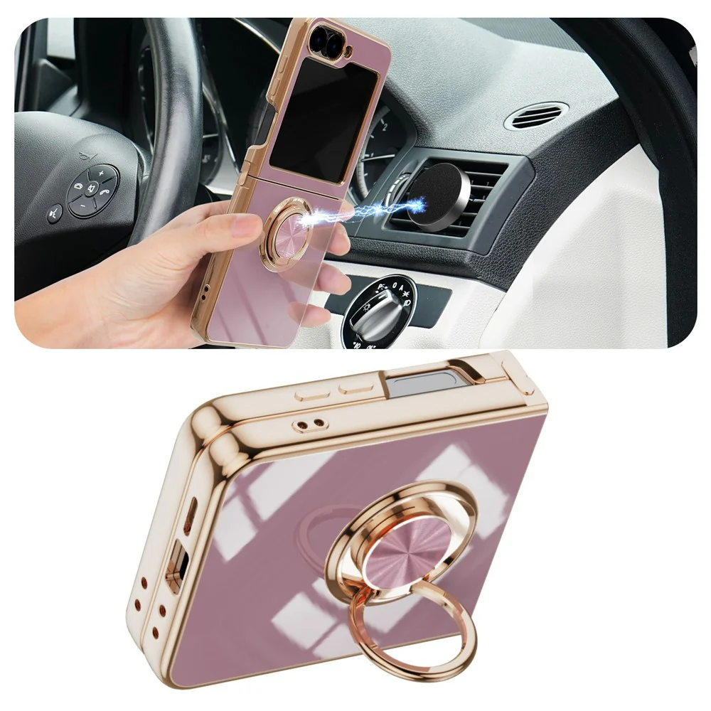 For Samsung Galaxy Z Flip7 5G Case Precise Cutouts 6D Electroplating TPU Phone Cover with Ring Holder - Light Purple - Image 2