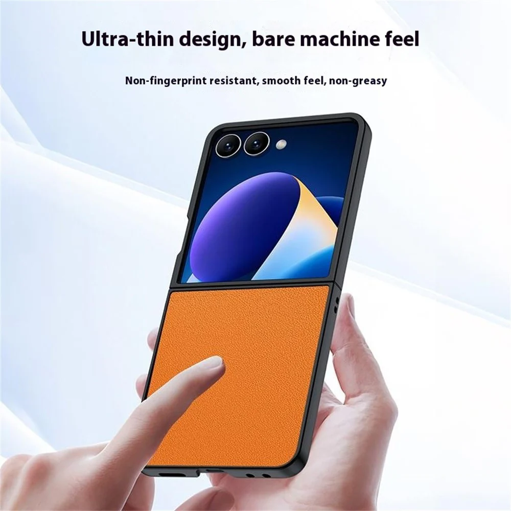 For Samsung Galaxy Z Flip7 5G Case PU Leather Coated PC Anti-Drop Folding Phone Cover - Orange - Image 6