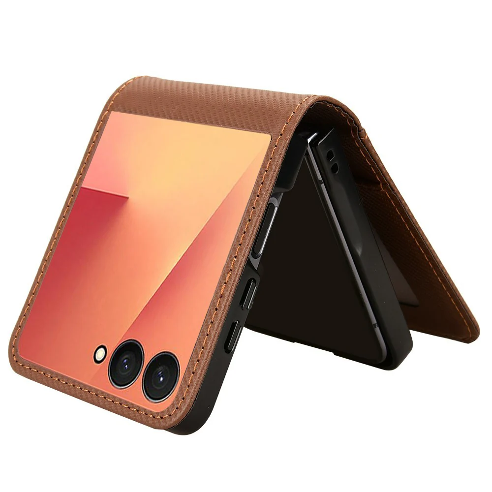 For Samsung Galaxy Z Flip7 5G Case PU Leather + PC Card Holder Mobile Phone Cover - Brown - Image 3