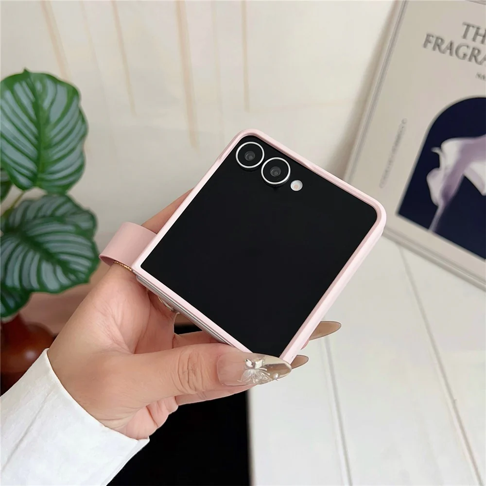 For Samsung Galaxy Z Flip7 5G Case PU Leather + PC Phone Cover with Grip Strap - Black - Image 3