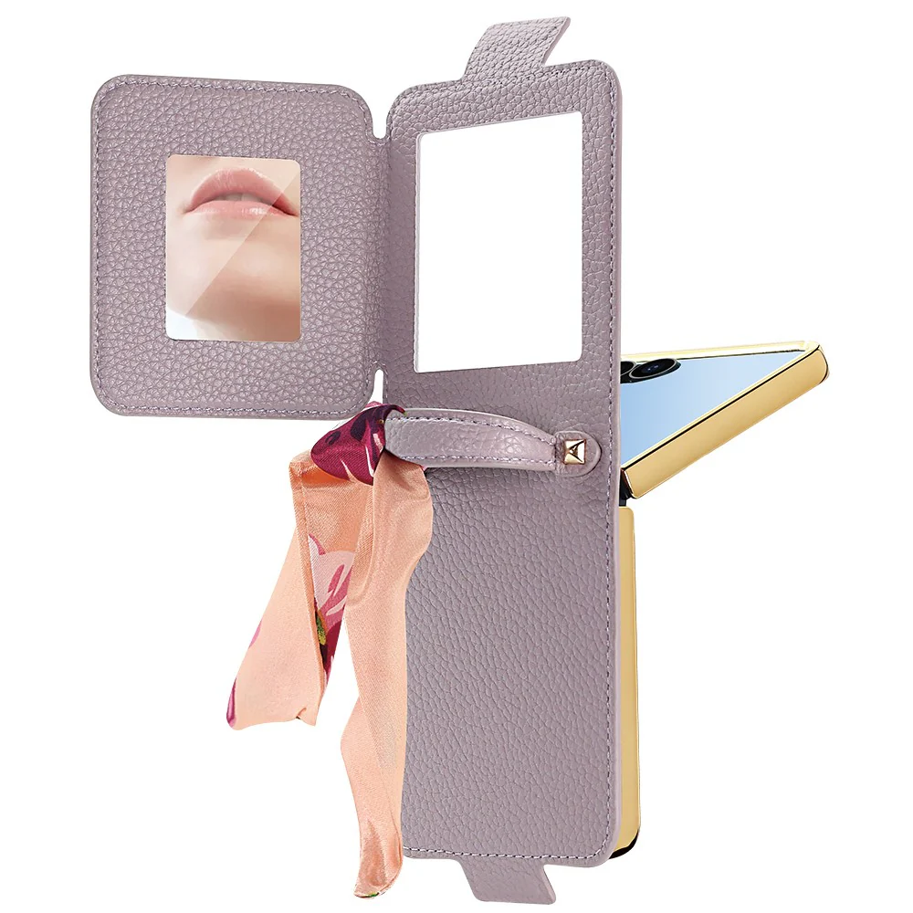 For Samsung Galaxy Z Flip7 5G Case PU Leather + PC Tote Phone Cover with Mirror - Black - Image 7