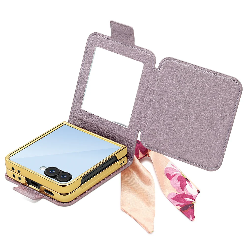 For Samsung Galaxy Z Flip7 5G Case PU Leather + PC Tote Phone Cover with Mirror - Red - Image 6