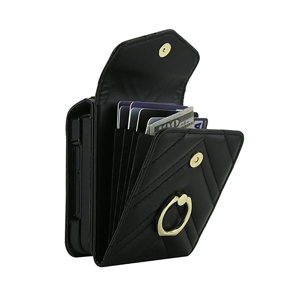 For Samsung Galaxy Z Flip7 5G Case RFID Blocking PU Leather + TPU Phone Cover with Shoulder Strap - Black - Image 3