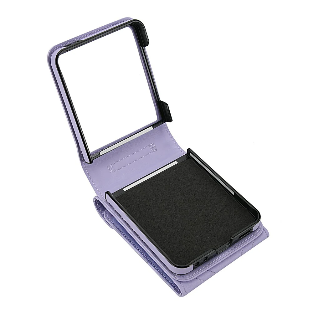 For Samsung Galaxy Z Flip7 5G Case RFID Blocking PU Leather + TPU Phone Cover with Shoulder Strap - Light Purple - Image 4