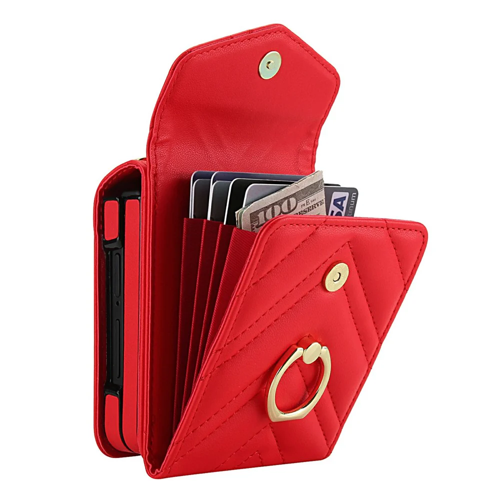 For Samsung Galaxy Z Flip7 5G Case RFID Blocking PU Leather + TPU Phone Cover with Shoulder Strap - Red - Image 3