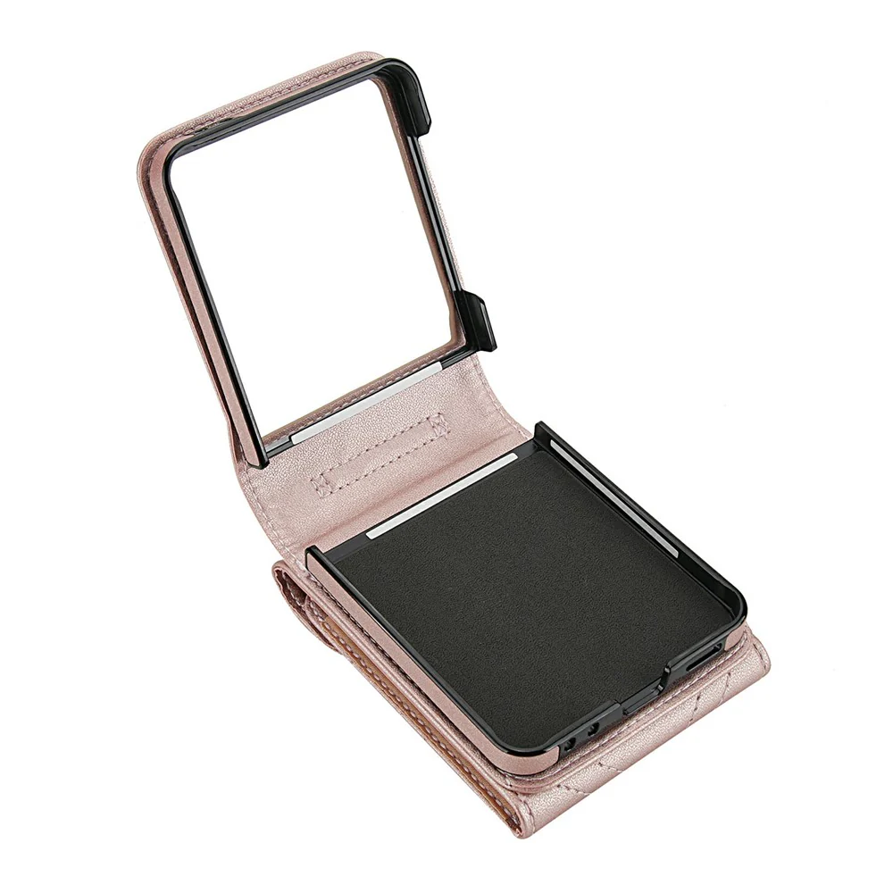 For Samsung Galaxy Z Flip7 5G Case RFID Blocking PU Leather + TPU Phone Cover with Shoulder Strap - Rose Gold - Image 4