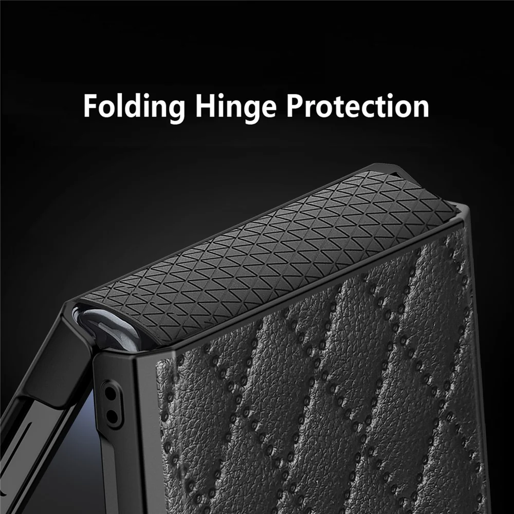 For Samsung Galaxy Z Flip7 5G Case Rhombus Imprint PU+Hard PC Phone Cover with Screen / Lens Film - Black - Image 6
