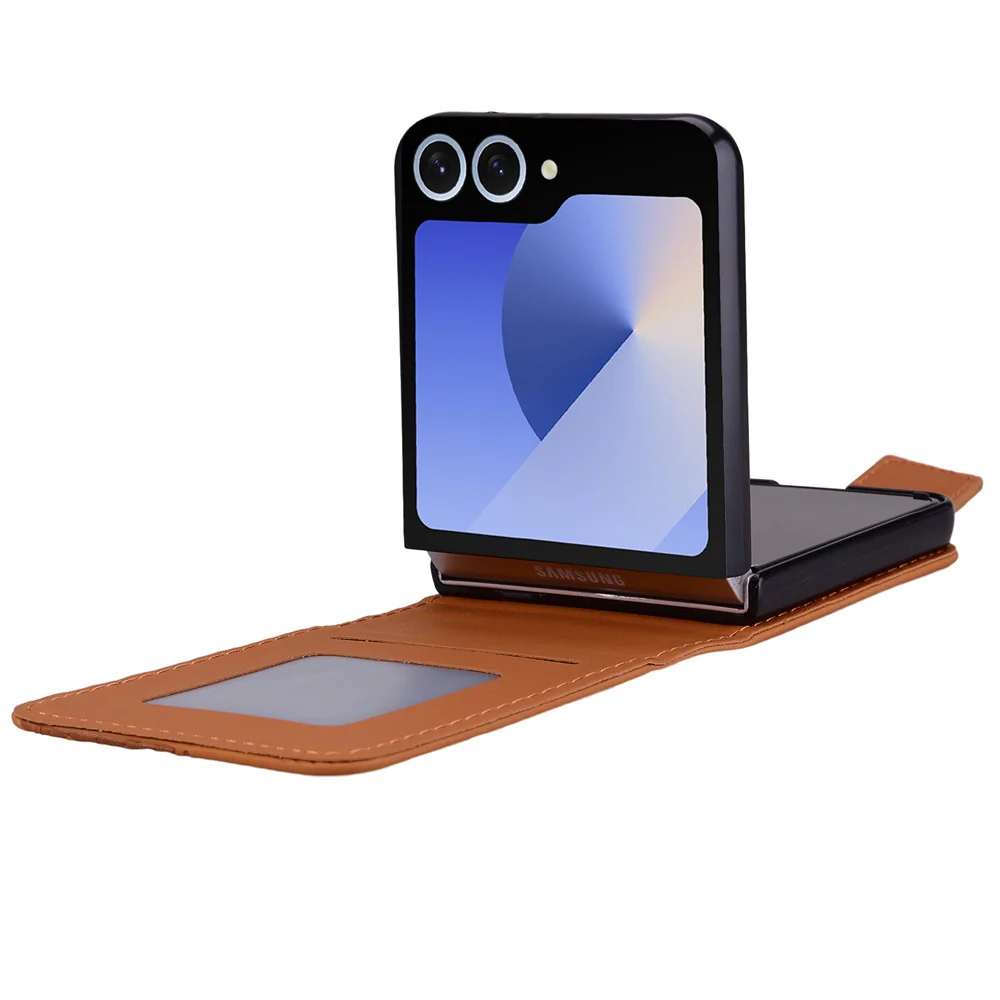 For Samsung Galaxy Z Flip7 5G Case Rhombus Pattern Leather Phone Cover with Wrist Strap - Brown - Image 5