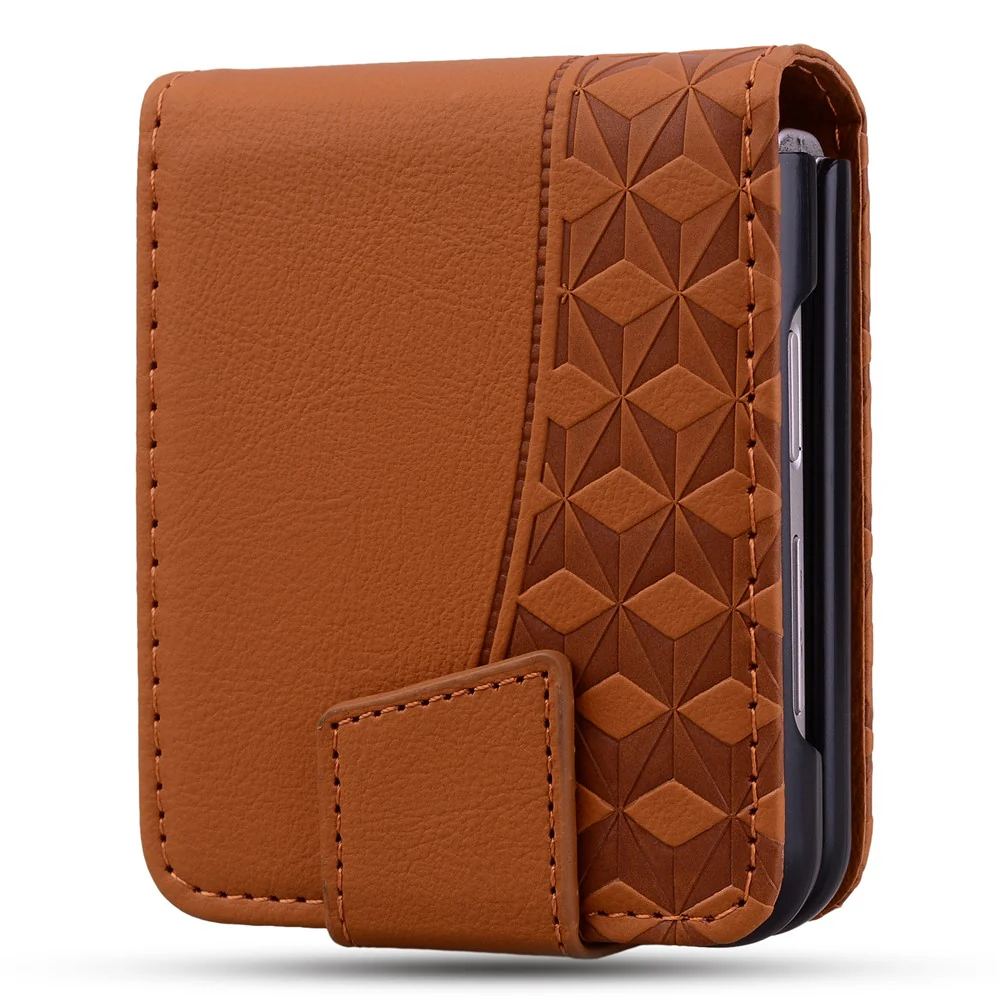 For Samsung Galaxy Z Flip7 5G Case Rhombus Pattern Leather Phone Cover with Wrist Strap - Brown - Image 6