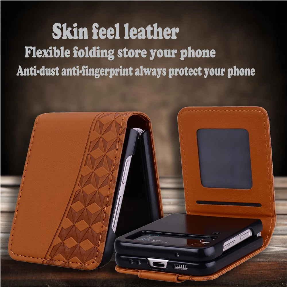 For Samsung Galaxy Z Flip7 5G Case Rhombus Pattern Leather Phone Cover with Wrist Strap - Brown - Image 8