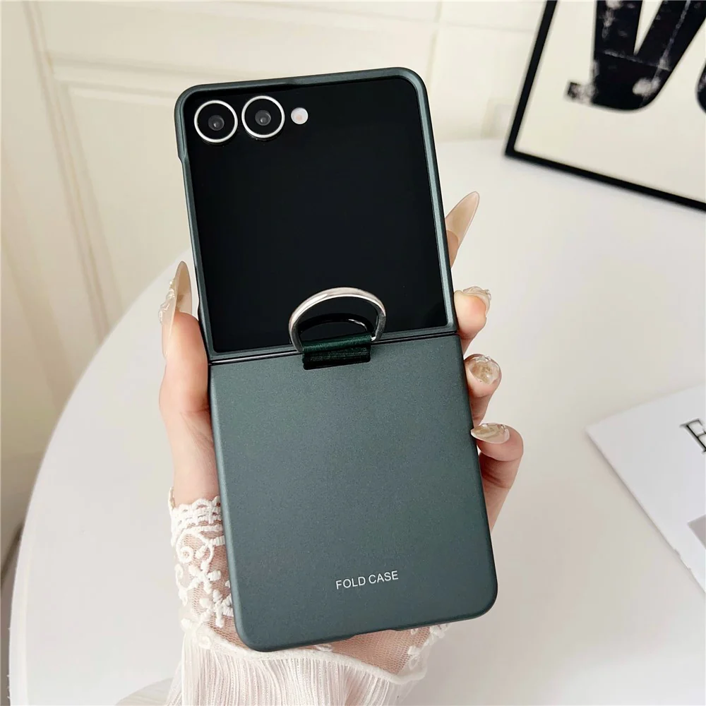 For Samsung Galaxy Z Flip7 5G Case Ring Holder Anti Drop Rubberized PC Phone Cover - Green - Image 2
