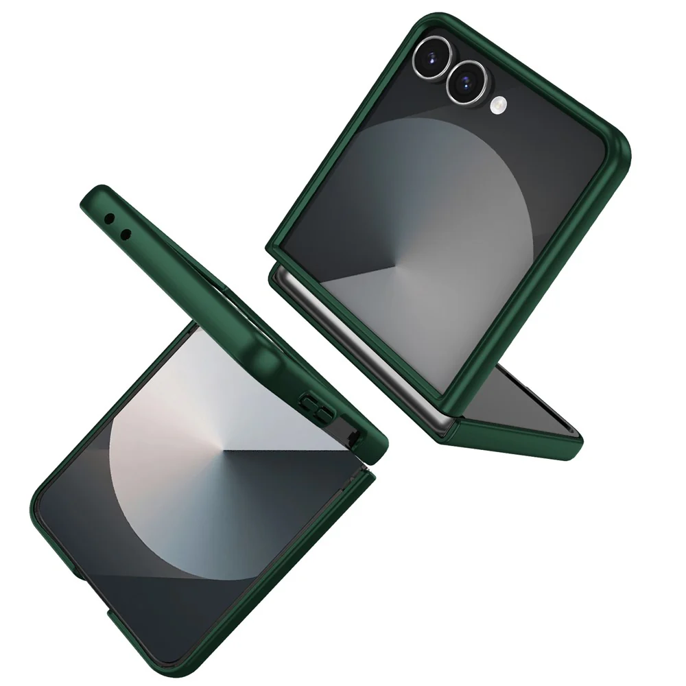 For Samsung Galaxy Z Flip7 5G Case Rotatable Ring Kickstand Hard PC Phone Cover - Blackish Green - Image 2
