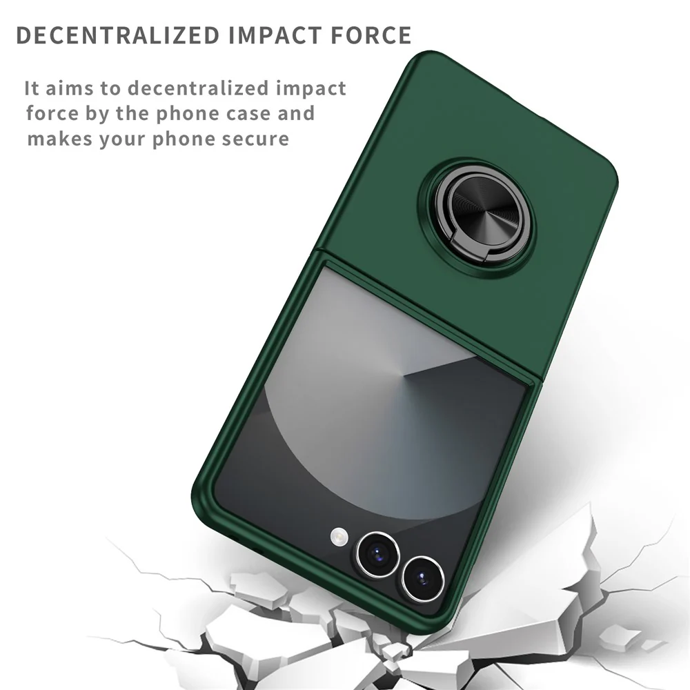 For Samsung Galaxy Z Flip7 5G Case Rotatable Ring Kickstand Hard PC Phone Cover - Blackish Green - Image 4