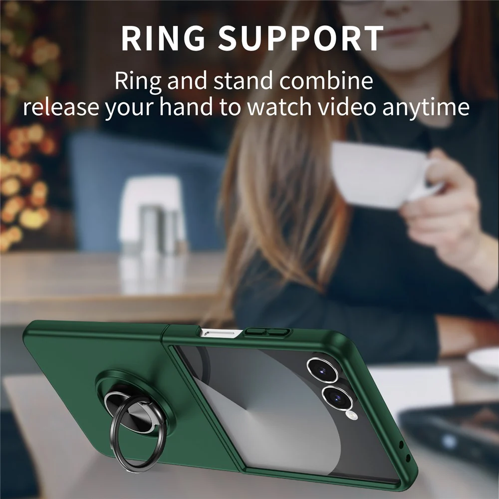 For Samsung Galaxy Z Flip7 5G Case Rotatable Ring Kickstand Hard PC Phone Cover - Blackish Green - Image 5
