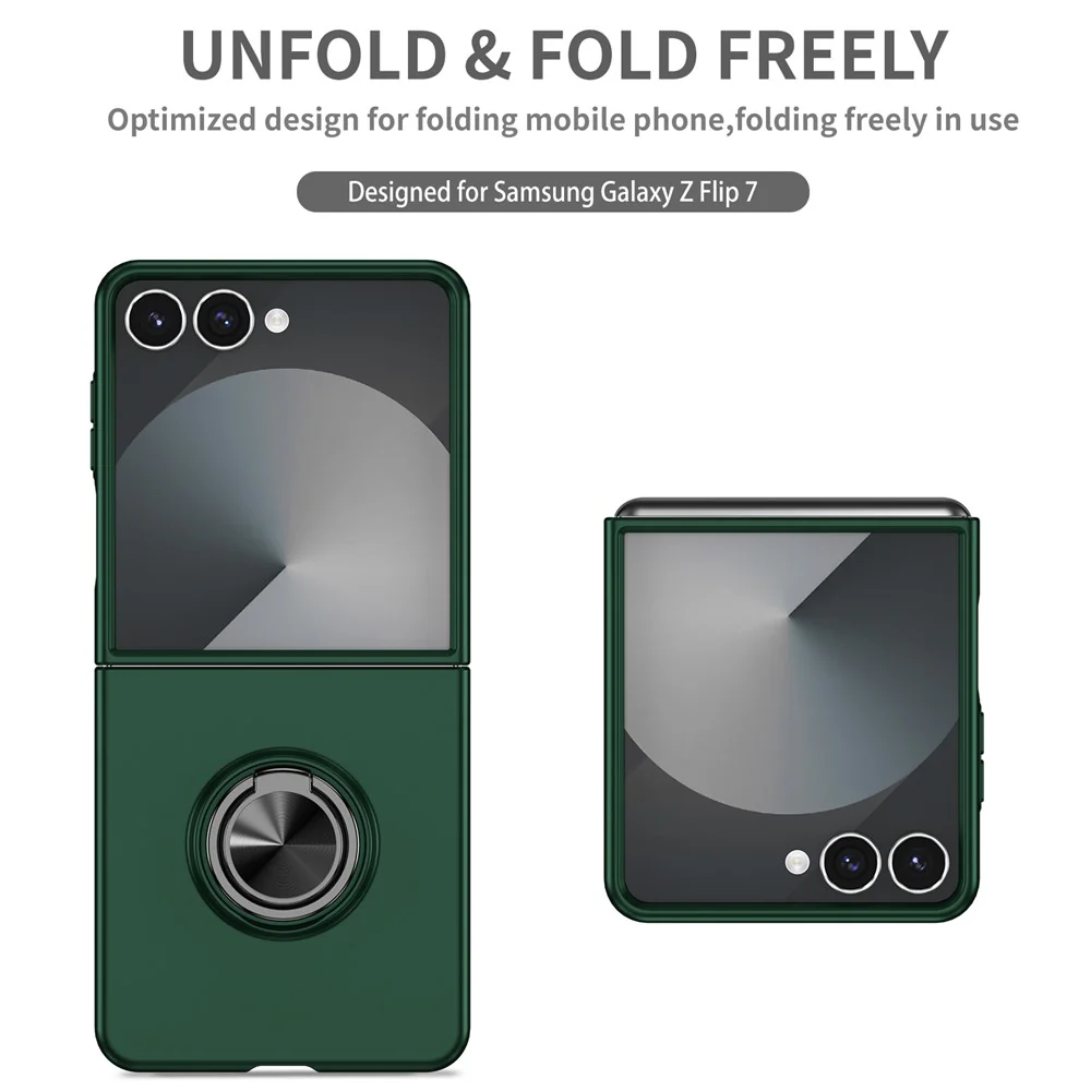 For Samsung Galaxy Z Flip7 5G Case Rotatable Ring Kickstand Hard PC Phone Cover - Blackish Green - Image 7