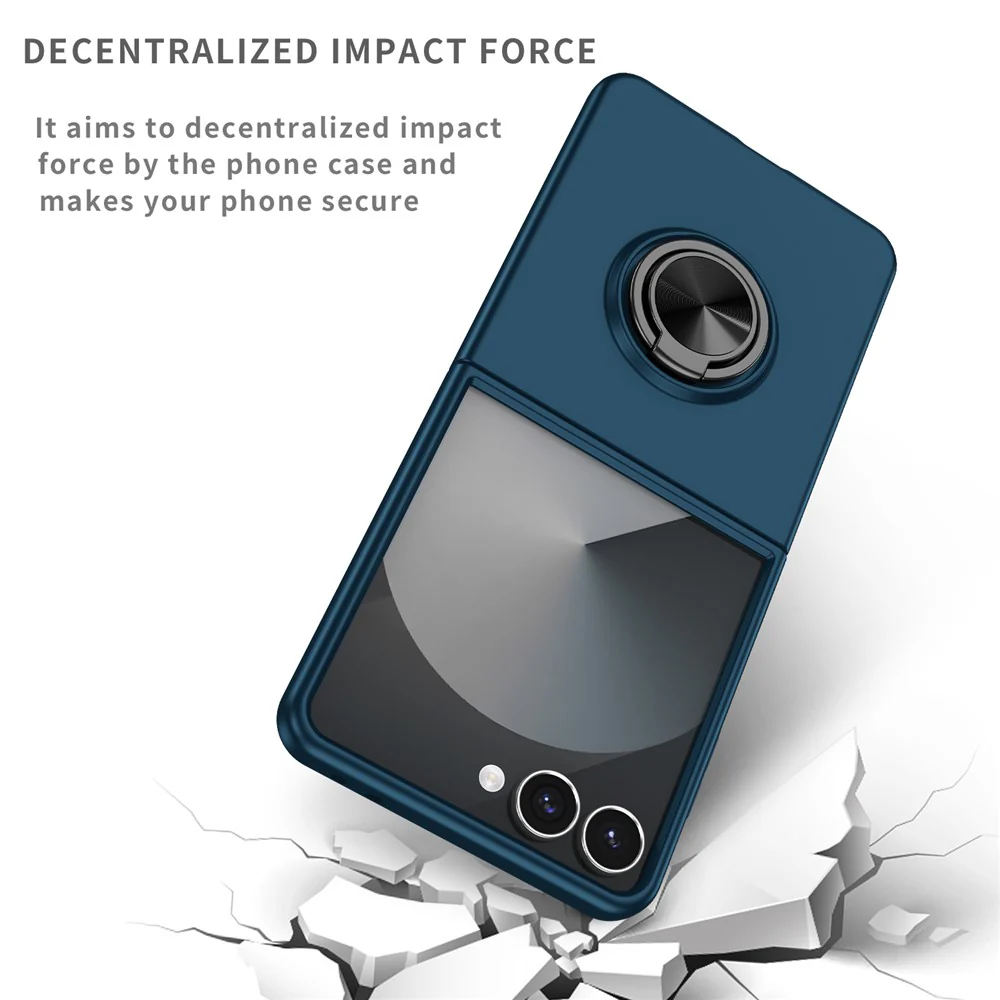 For Samsung Galaxy Z Flip7 5G Case Rotatable Ring Kickstand Hard PC Phone Cover - Dark Blue - Image 4