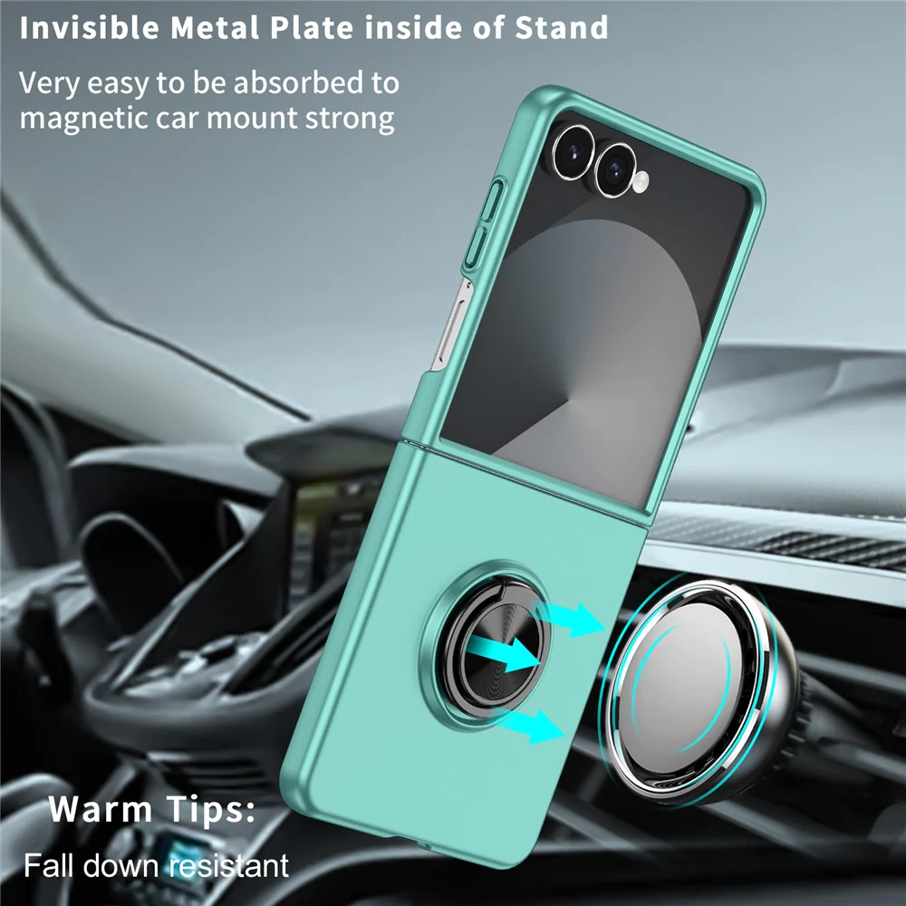 For Samsung Galaxy Z Flip7 5G Case Rotatable Ring Kickstand Hard PC Phone Cover - Sky Blue - Image 3