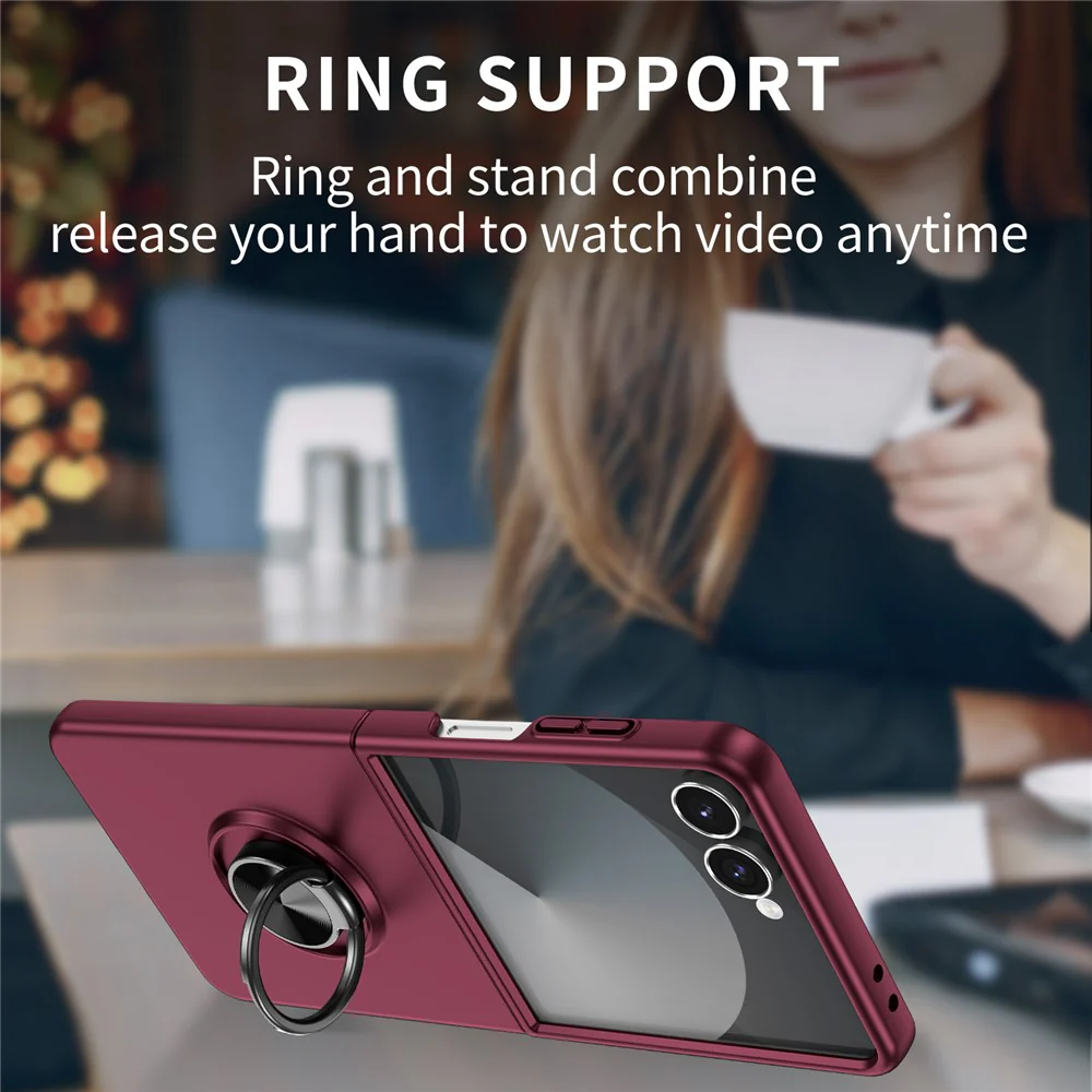 For Samsung Galaxy Z Flip7 5G Case Rotatable Ring Kickstand Hard PC Phone Cover - Wine Red - Image 5