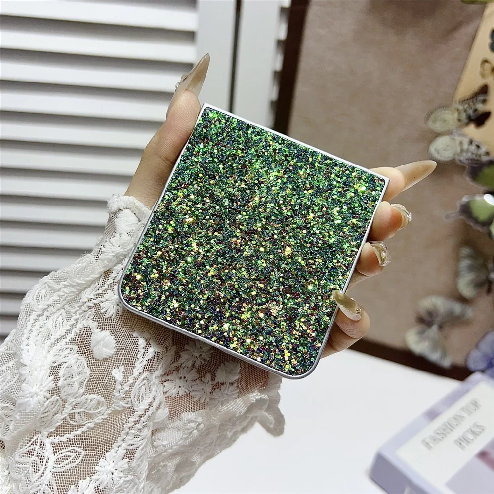 For Samsung Galaxy Z Flip7 5G Case Rubberized Silver Edge Phantom Glitter Hard PC Phone Cover - Black - Image 5
