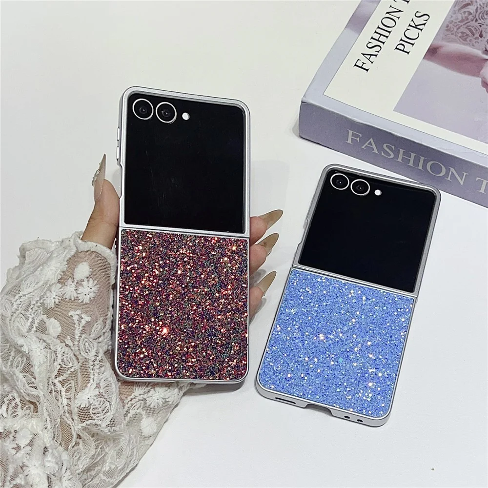 For Samsung Galaxy Z Flip7 5G Case Rubberized Silver Edge Phantom Glitter Hard PC Phone Cover - Blue - Image 6