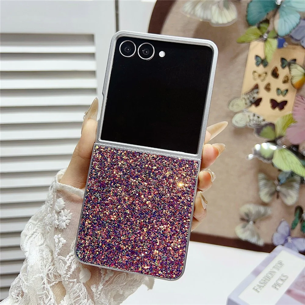 For Samsung Galaxy Z Flip7 5G Case Rubberized Silver Edge Phantom Glitter Hard PC Phone Cover - Pink - Image 2