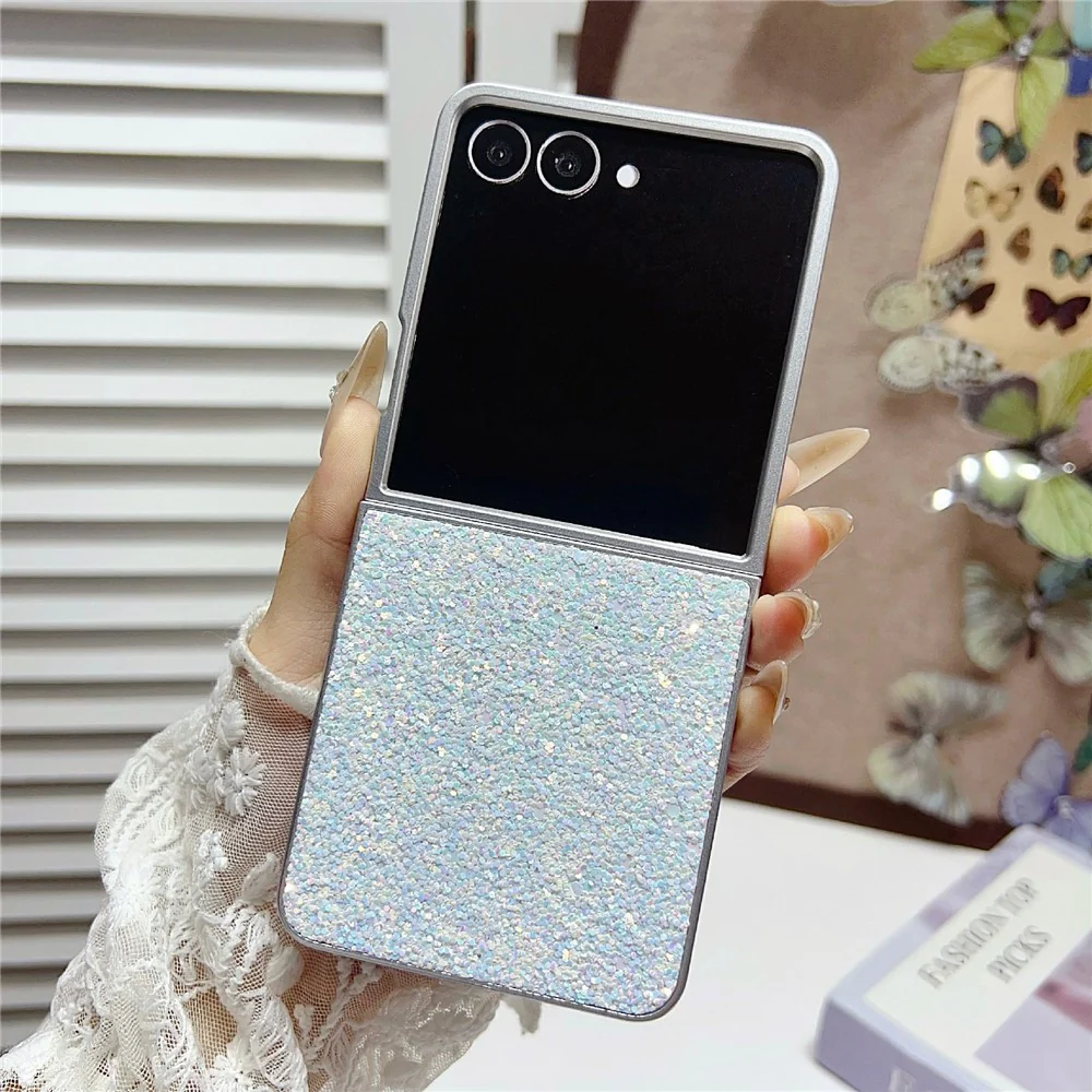 For Samsung Galaxy Z Flip7 5G Case Rubberized Silver Edge Phantom Glitter Hard PC Phone Cover - White - Image 2