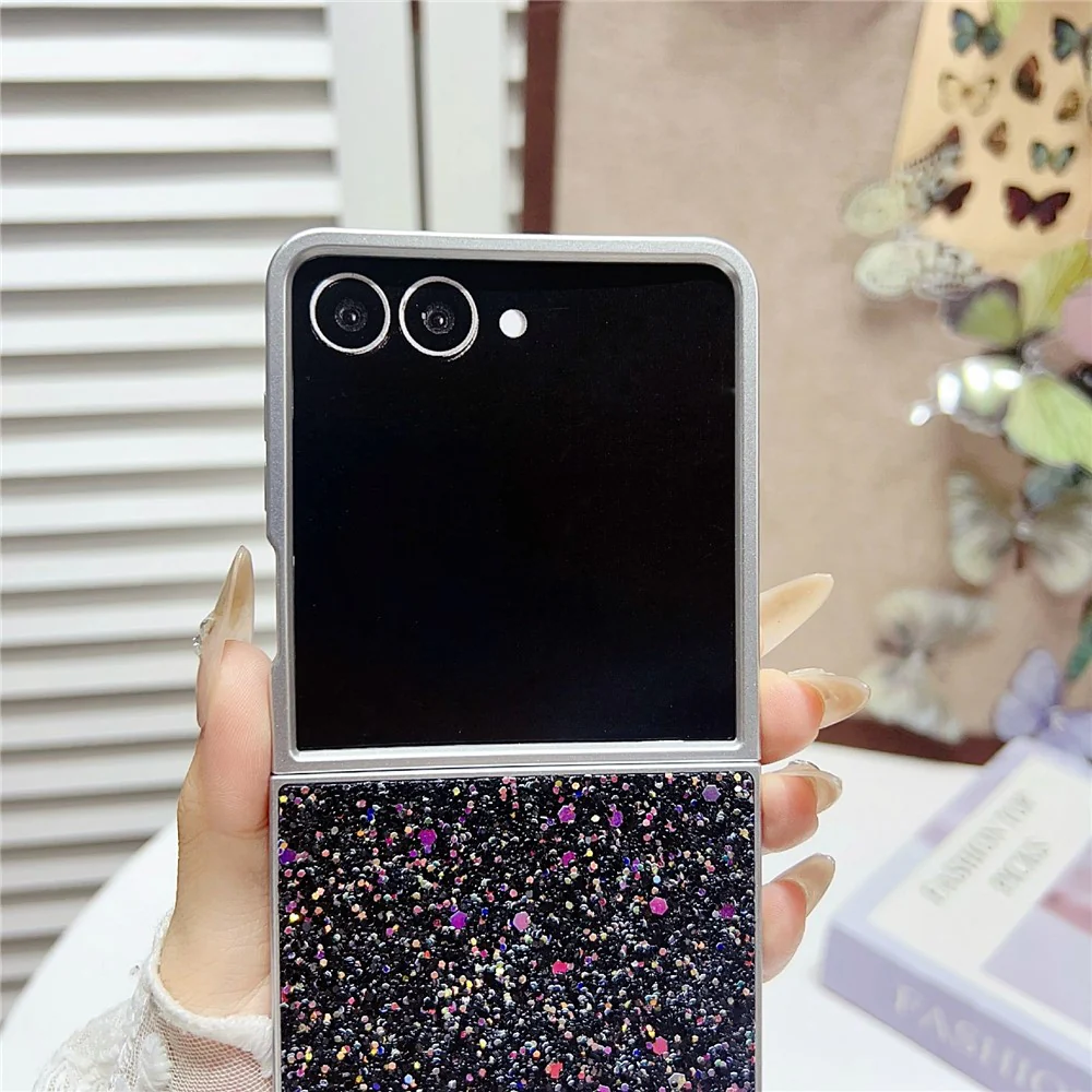 For Samsung Galaxy Z Flip7 5G Case Rubberized Silver Edge Phantom Glitter Hard PC Phone Cover - White - Image 4
