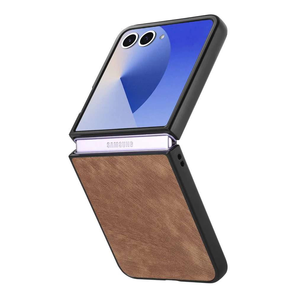For Samsung Galaxy Z Flip7 5G Case Shockproof Slim Retro Leather Phone Back Cover - Brown - Image 2
