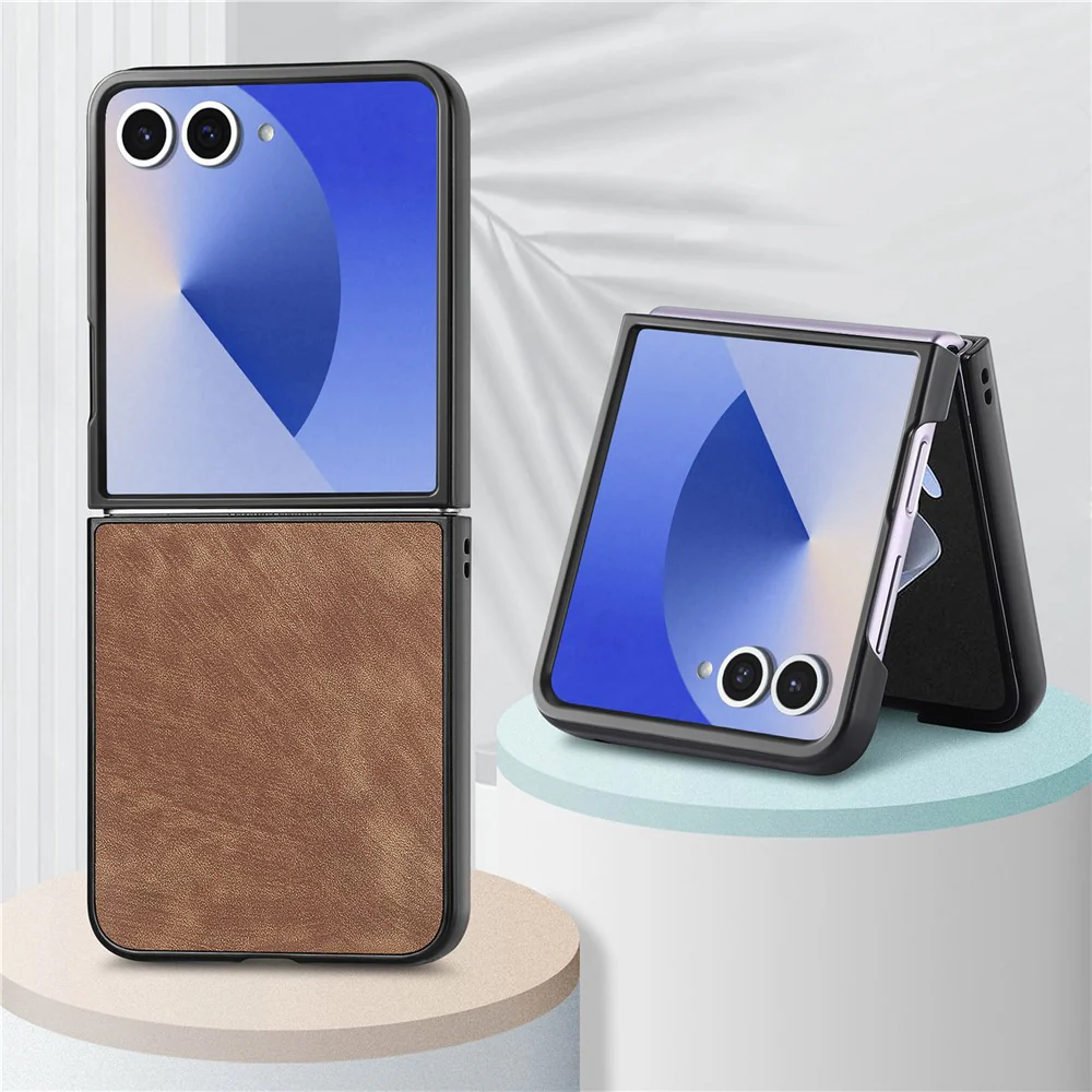 For Samsung Galaxy Z Flip7 5G Case Shockproof Slim Retro Leather Phone Back Cover - Brown - Image 6