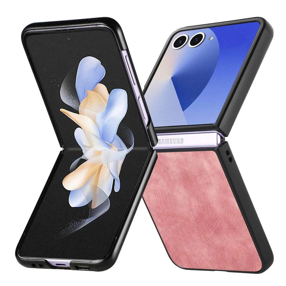 For Samsung Galaxy Z Flip7 5G Case Shockproof Slim Retro Leather Phone Back Cover - Pink - Image 4