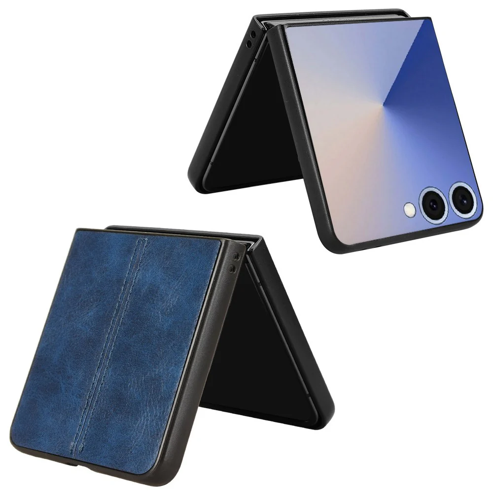 For Samsung Galaxy Z Flip7 5G Case Stitching Line PU Leather Coated PC Phone Cover - Blue - Image 2