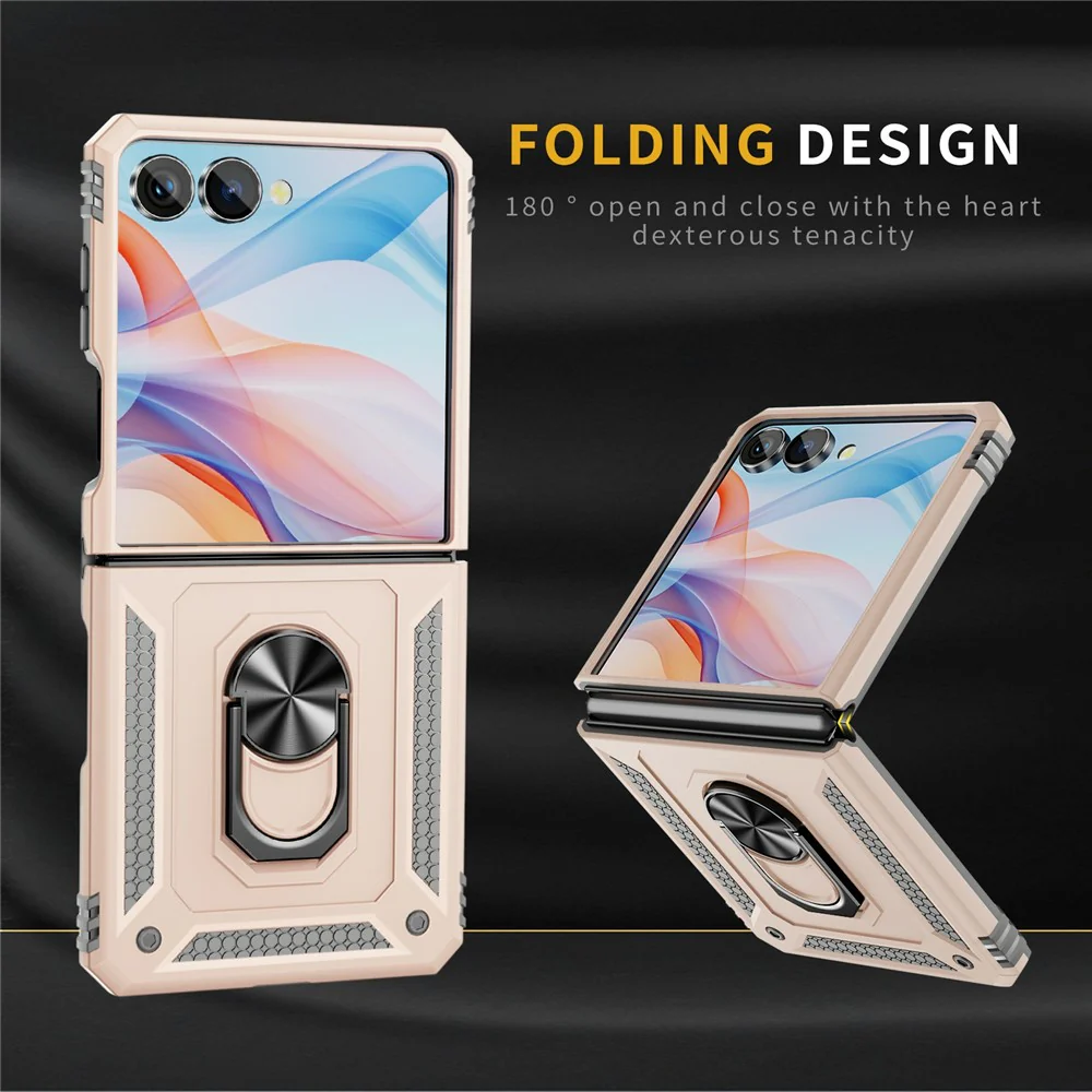 For Samsung Galaxy Z Flip7 5G Case TPU + PC Phone Cover with Ring Kickstand Drop Protection - Apricot - Image 7