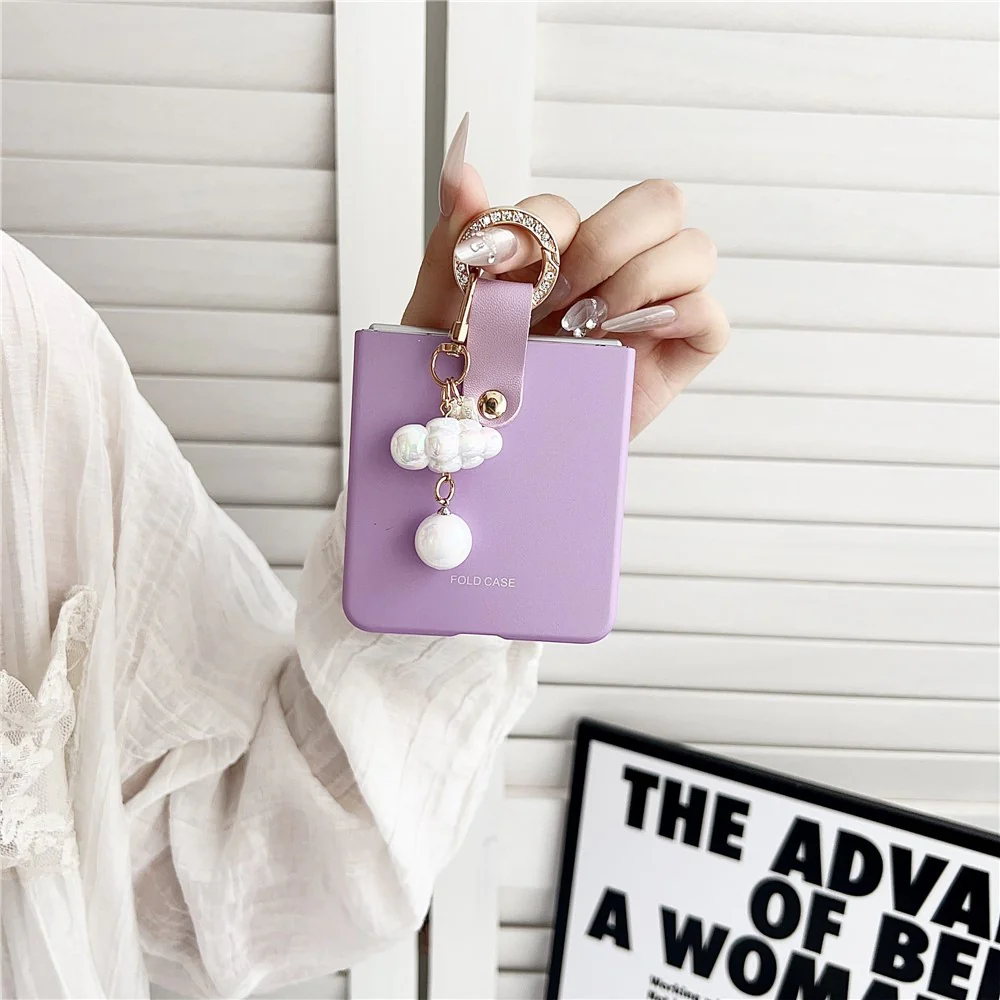 For Samsung Galaxy Z Flip7 5G Case Ultra Slim PC Phone Cover with Pearl Pendant - Sapphire - Image 3