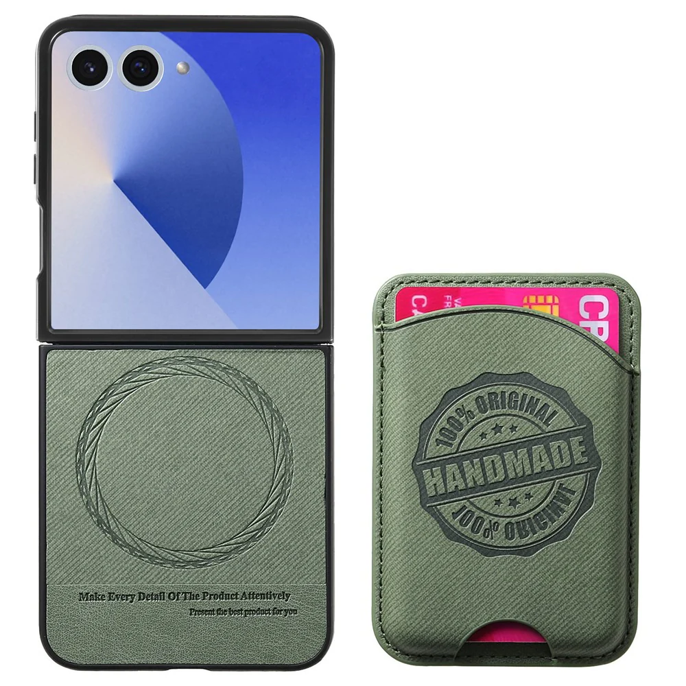 For Samsung Galaxy Z Flip7 5G Case with Card Bag Compatible with MagSafe Denim Texture Leather Back Cover - Green - Image 2