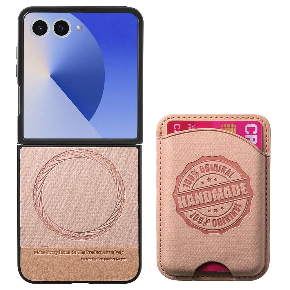 For Samsung Galaxy Z Flip7 5G Case with Card Bag Compatible with MagSafe Denim Texture Leather Back Cover - Pink - Image 2