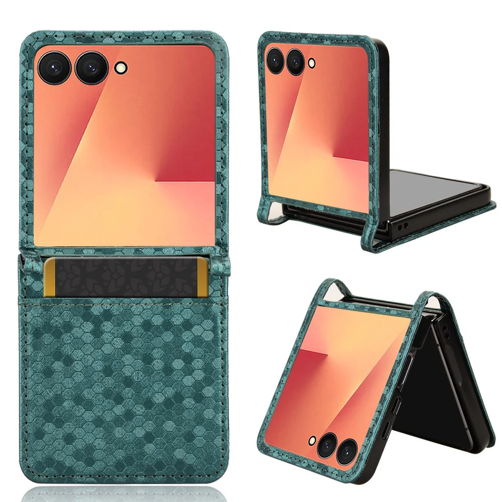 For Samsung Galaxy Z Flip7 5G Case with Card Slot Dot Pattern Imprint PC + PU Leather Phone Cover - Green