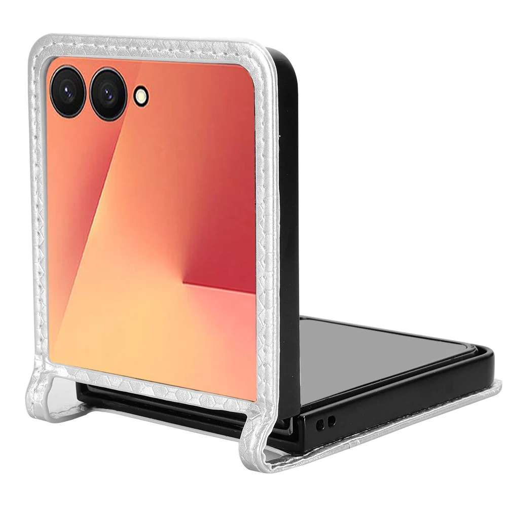 For Samsung Galaxy Z Flip7 5G Case with Card Slot Dot Pattern Imprint PC + PU Leather Phone Cover - Silver - Image 3