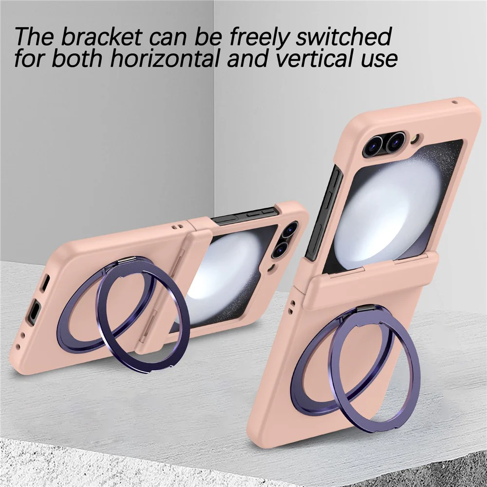 For Samsung Galaxy Z Flip7 5G Case with Magnetic Kickstand Spring Hinge PC Folding Phone Cover - Pink - Image 3