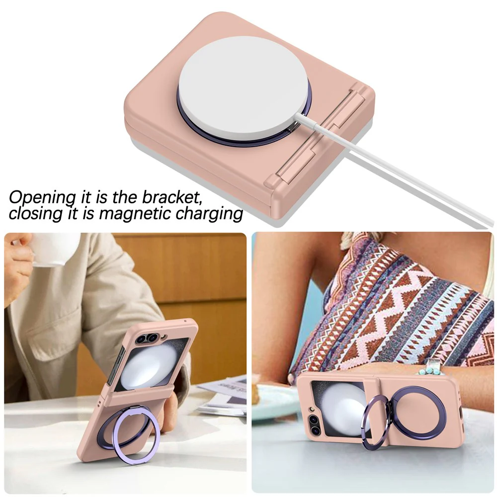 For Samsung Galaxy Z Flip7 5G Case with Magnetic Kickstand Spring Hinge PC Folding Phone Cover - Pink - Image 6