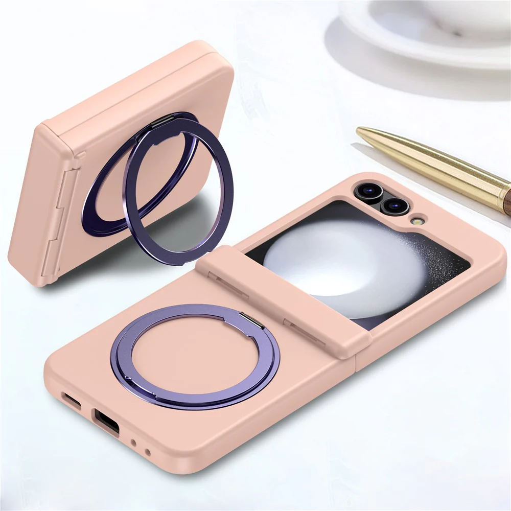 For Samsung Galaxy Z Flip7 5G Case with Magnetic Kickstand Spring Hinge PC Folding Phone Cover - Pink - Image 7