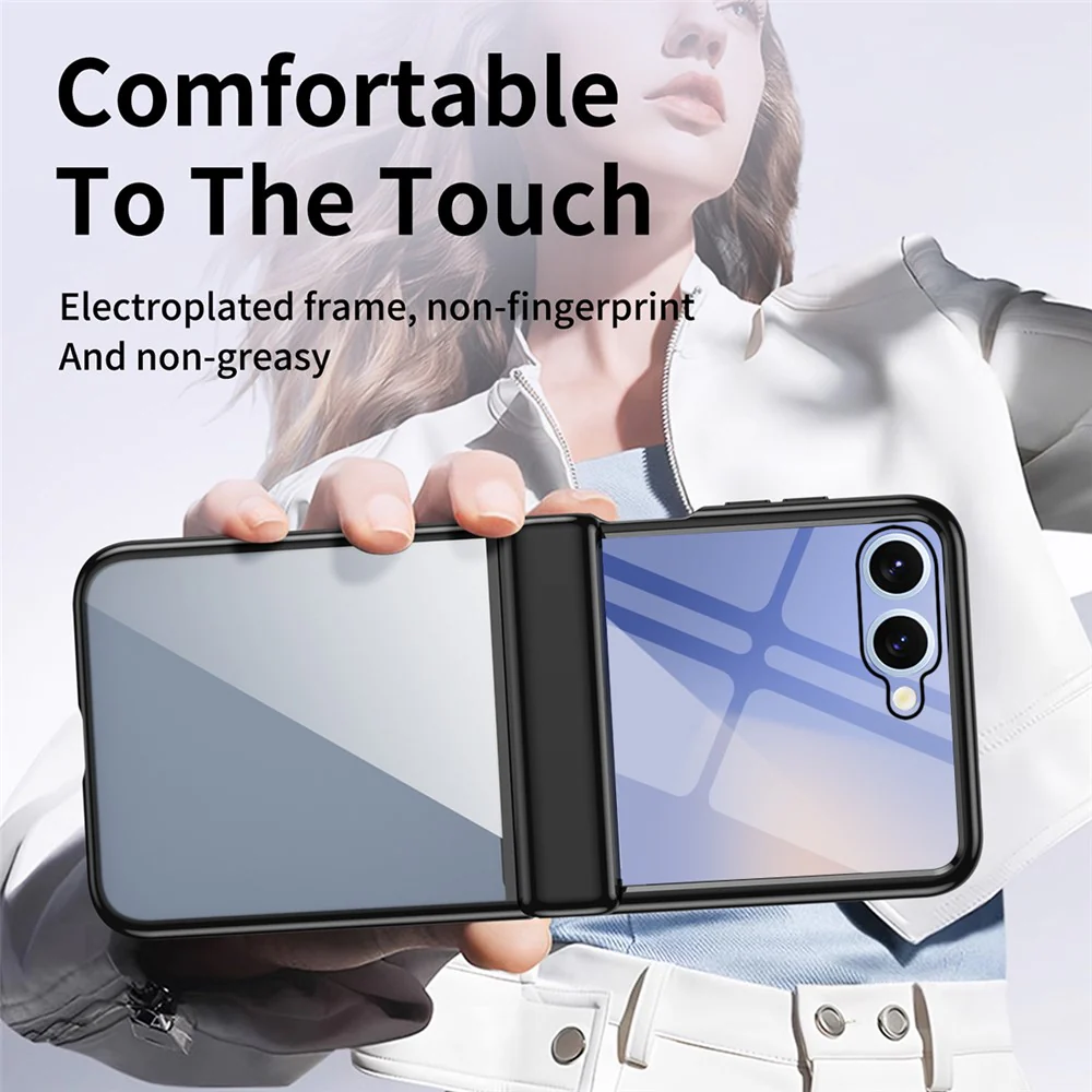 For Samsung Galaxy Z Flip7 5G Case with Rear Screen Film Hinge Protection Electroplating Clear PC Phone Cover - Black - Image 3