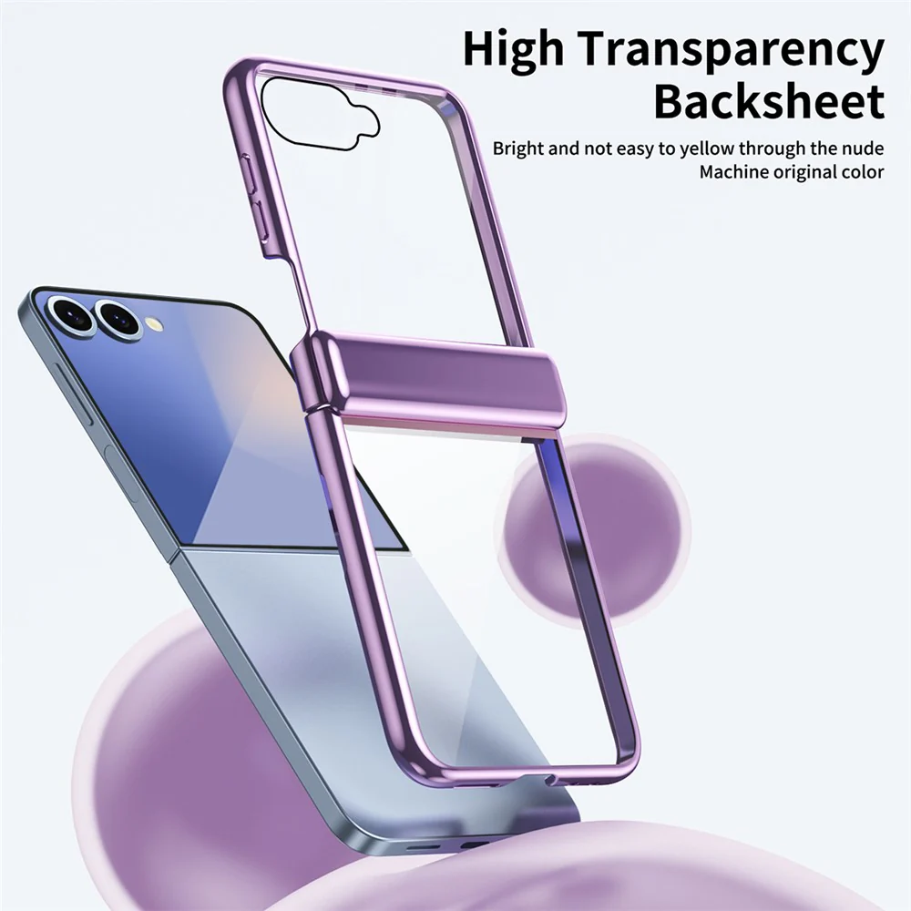 For Samsung Galaxy Z Flip7 5G Case with Rear Screen Film Hinge Protection Electroplating Clear PC Phone Cover - Purple - Image 2