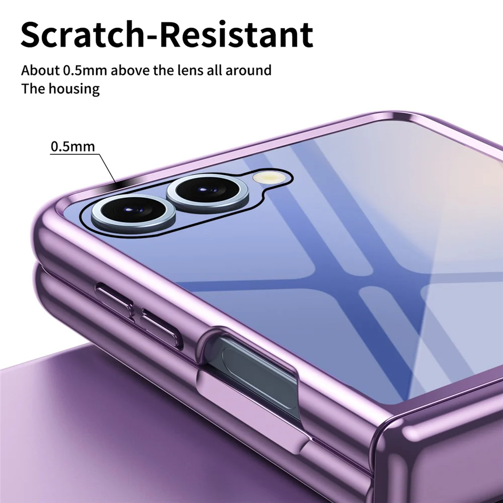 For Samsung Galaxy Z Flip7 5G Case with Rear Screen Film Hinge Protection Electroplating Clear PC Phone Cover - Purple - Image 6