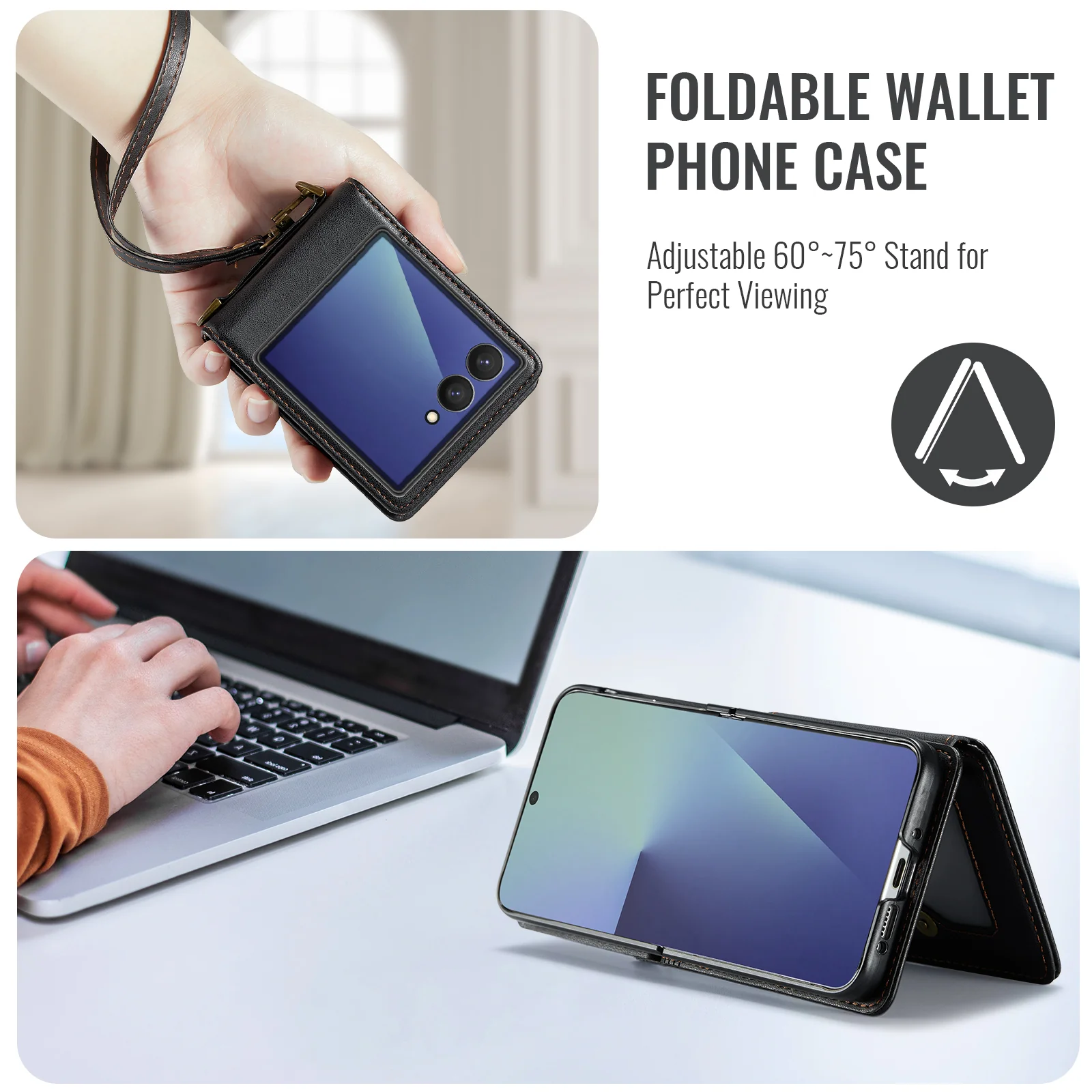 For Samsung Galaxy Z Flip7 5G Case with RFID Blocking 5 Card Slots CASEME C22 Leather Back Cover - Black - Image 6