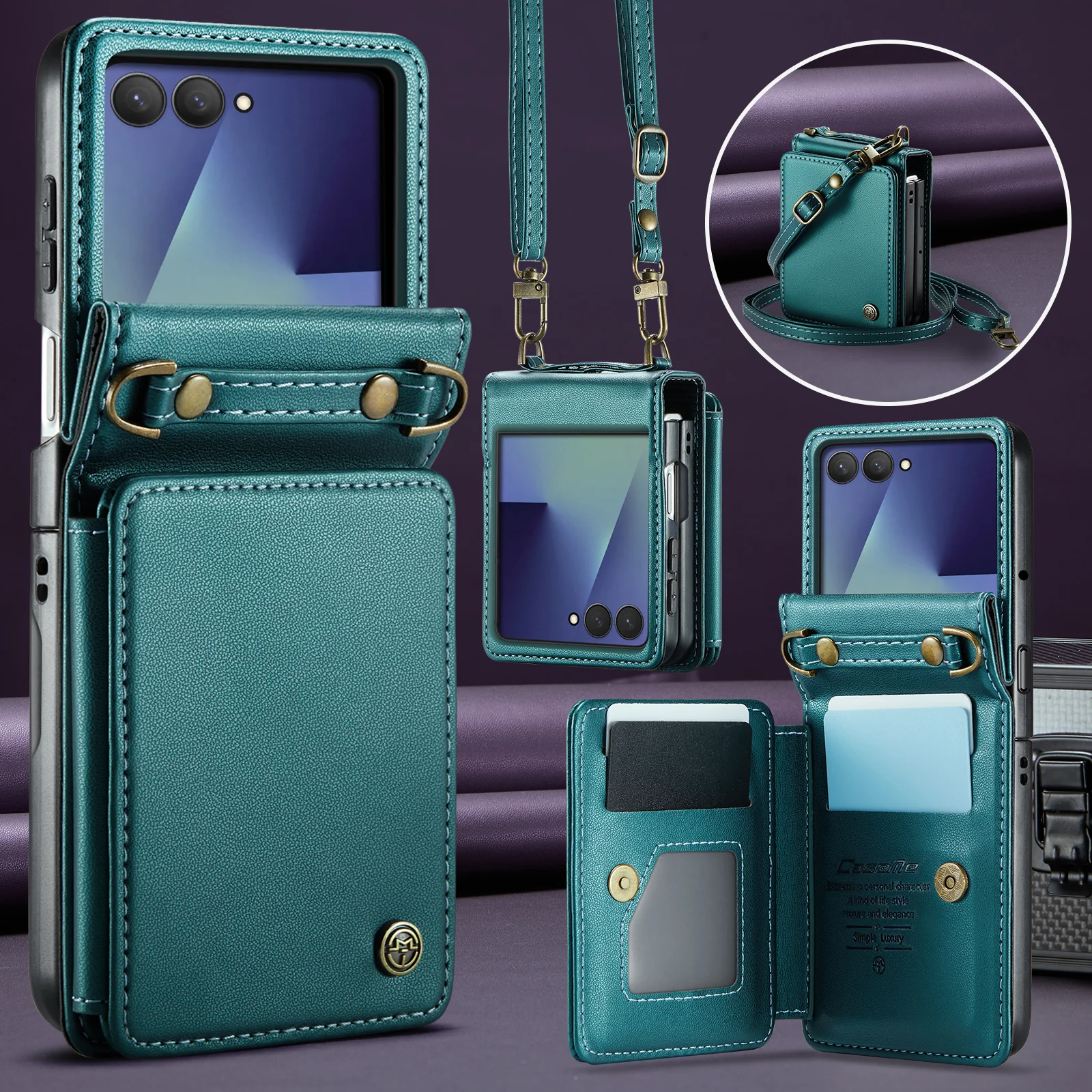 For Samsung Galaxy Z Flip7 5G Case with RFID Blocking 5 Card Slots CASEME C22 Leather Back Cover - Green - Image 8