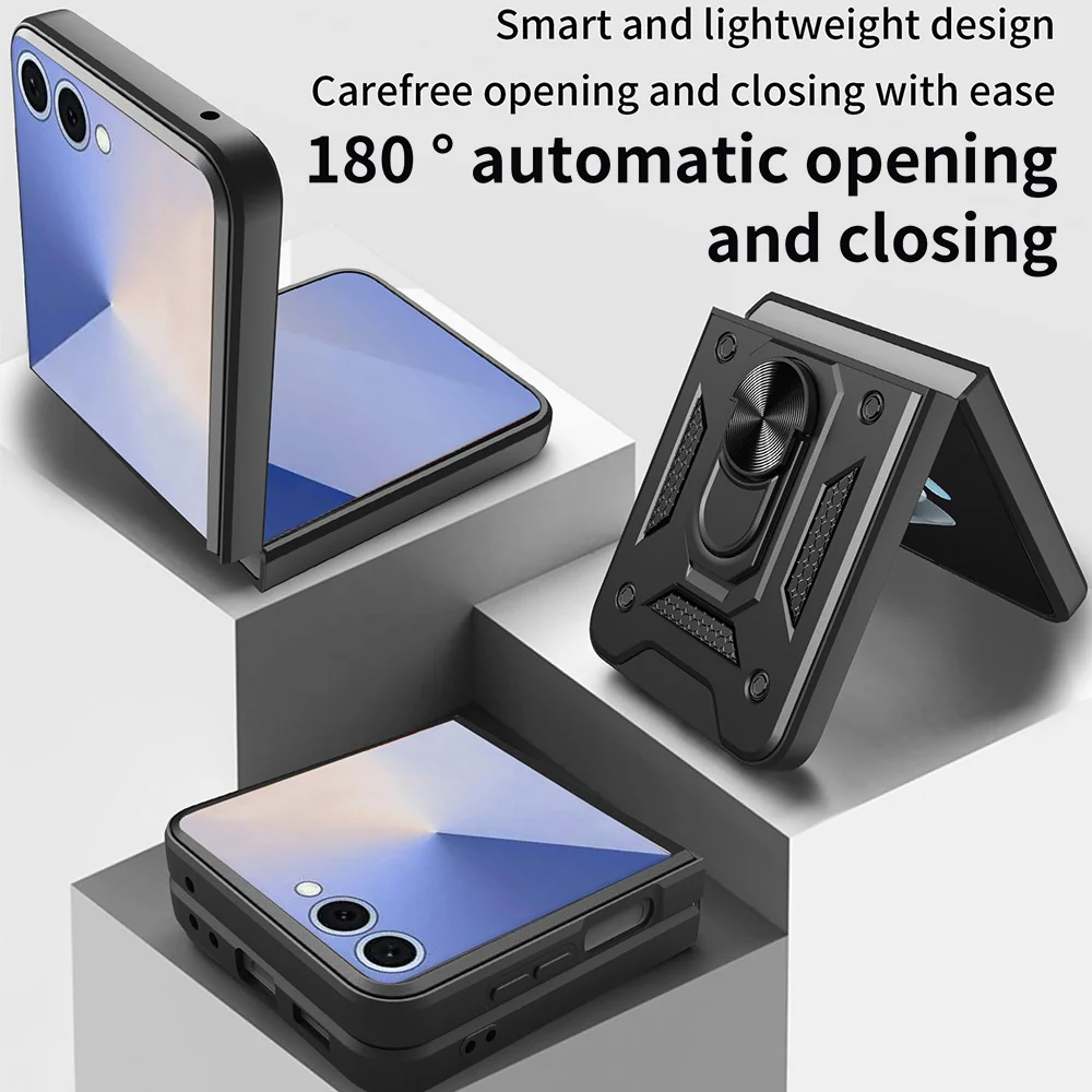 For Samsung Galaxy Z Flip7 5G Case with Slide Camera Lid PC + TPU Kickstand Phone Cover - Gold - Image 2