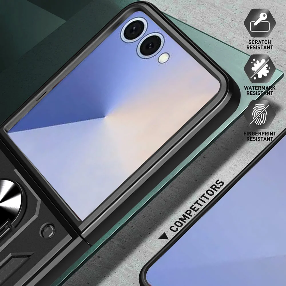 For Samsung Galaxy Z Flip7 5G Case with Slide Camera Lid PC + TPU Kickstand Phone Cover - Green - Image 7