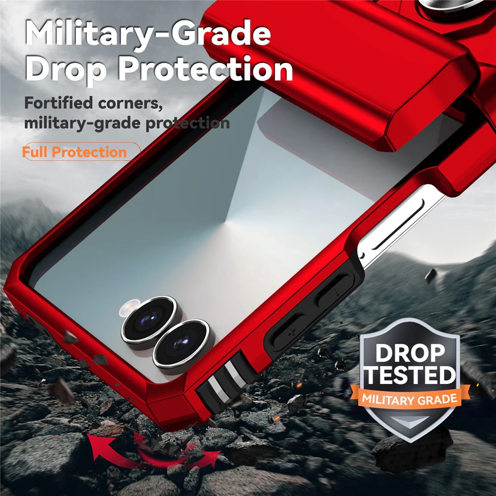 For Samsung Galaxy Z Flip7 5G Case with Wrist Strap / Kickstand Hinge Protection PC + TPU Phone Cover - Red - Image 7